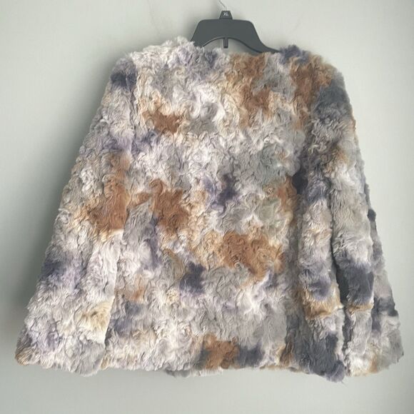 Faux Fur Coat Size M Joh Hook Closure Faux Fur Lilac Gray Cream Brown Fuzzy - Picture 2 of 16